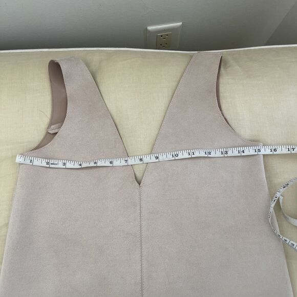 ZARA Basic S Beige Tan Faux Suede V-Neck Mini Jumper Shift Dress - Picture 3 of 7